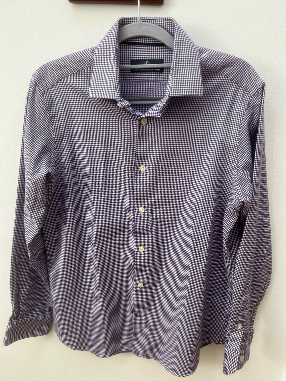 Hart Schaffner Marx Purple and White Houndstooth Dress Shirt